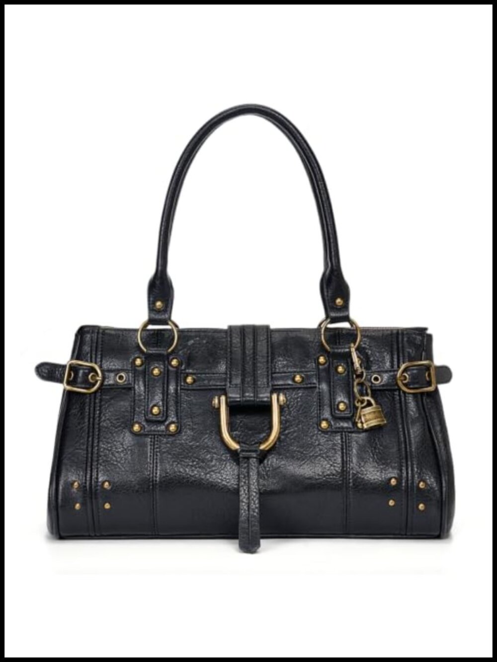 Slouchy Y2K Hobo Tote Bag Shoulder Handbag PU Leather Distressed Hardware